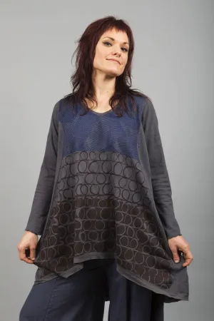 Heavy Organic Hemp Tunic Light Charcoal Blue Print