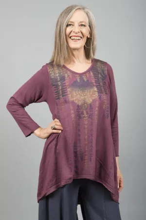 Heavy Organic Hemp Tunic Plum Rose Printed