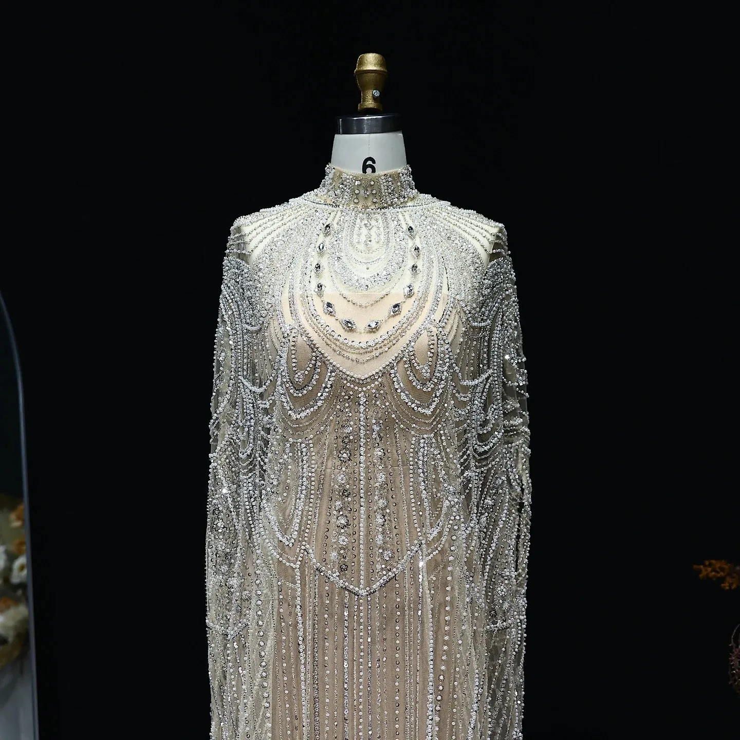 HELEN Luxury Caftan Nude High Neck Evening Dress