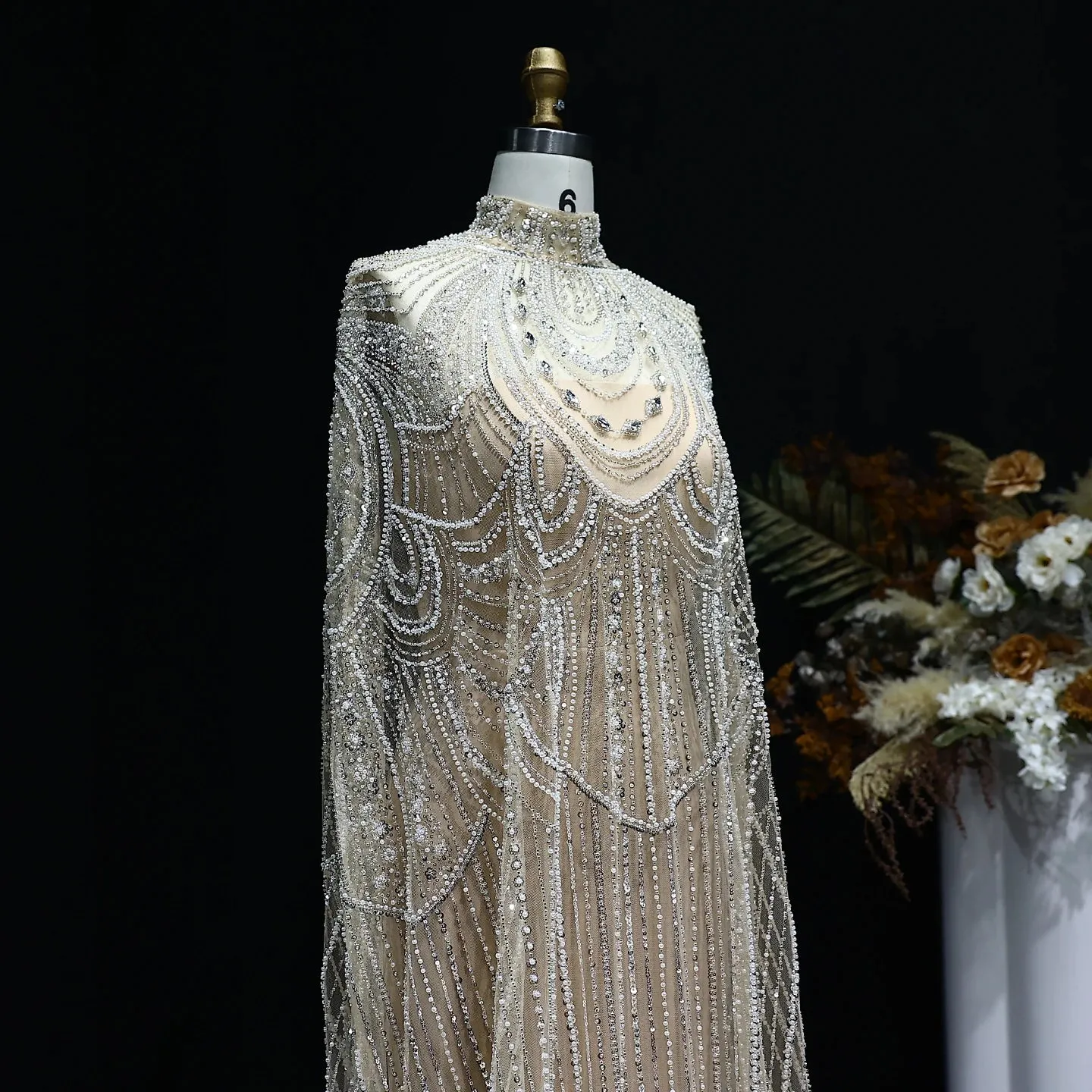 HELEN Luxury Caftan Nude High Neck Evening Dress