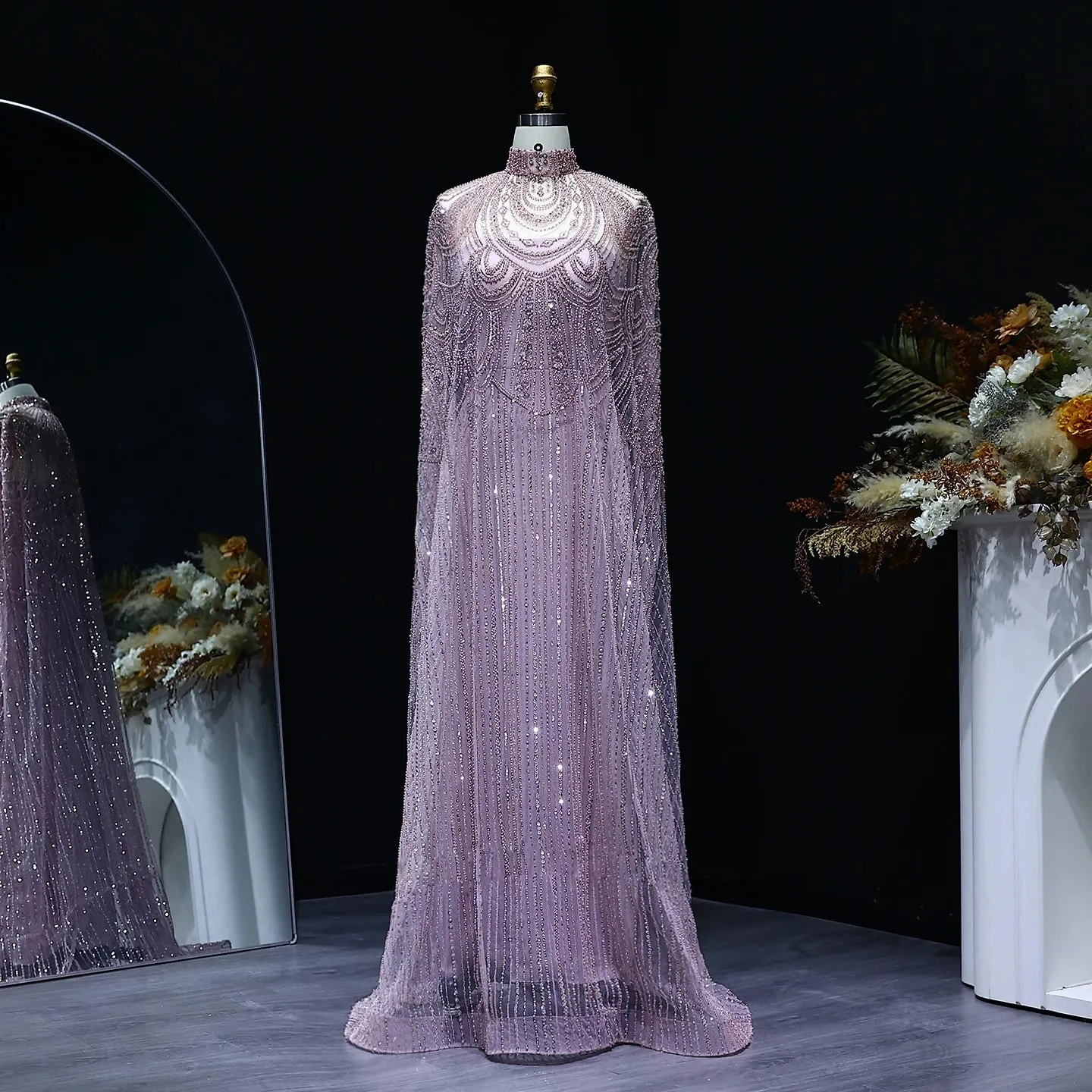 HELEN Luxury Caftan Nude High Neck Evening Dress