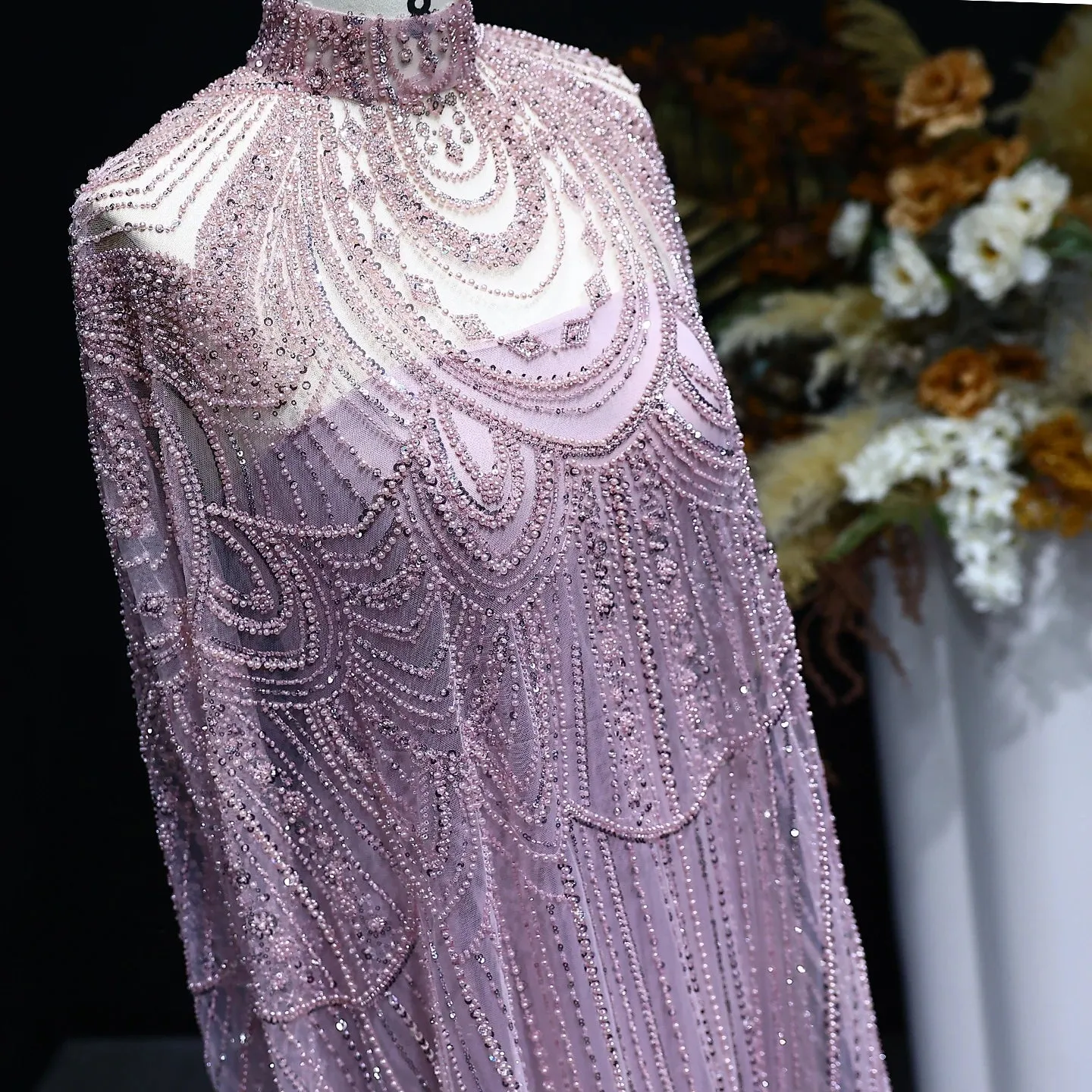 HELEN Luxury Caftan Nude High Neck Evening Dress