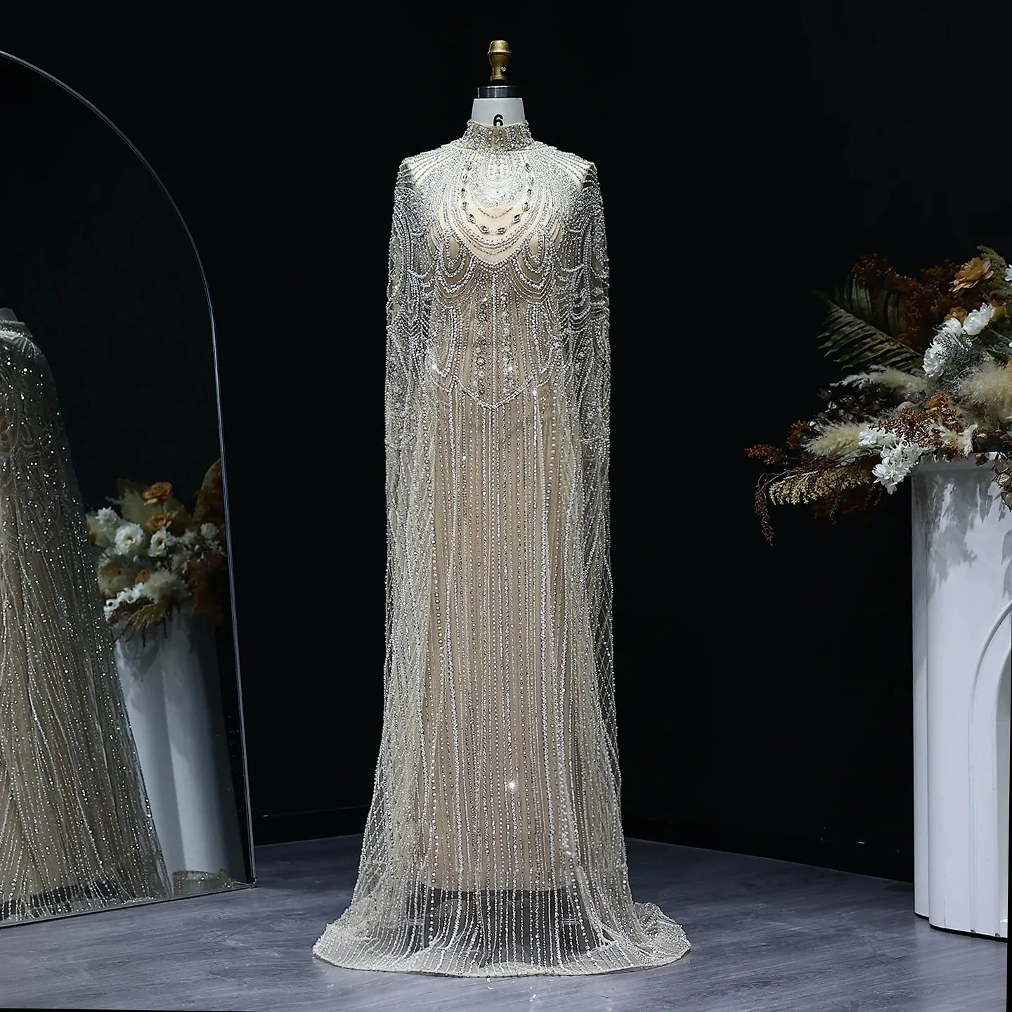 HELEN Luxury Caftan Nude High Neck Evening Dress