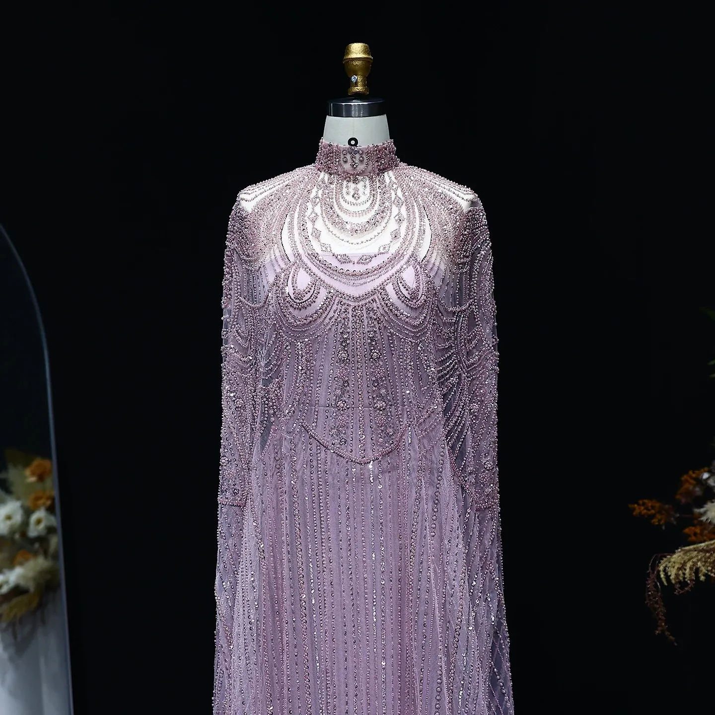 HELEN Luxury Caftan Nude High Neck Evening Dress
