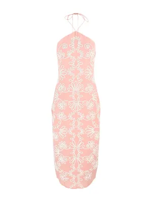 Hemant and Nandita Midi Dress in Coral in Off-White