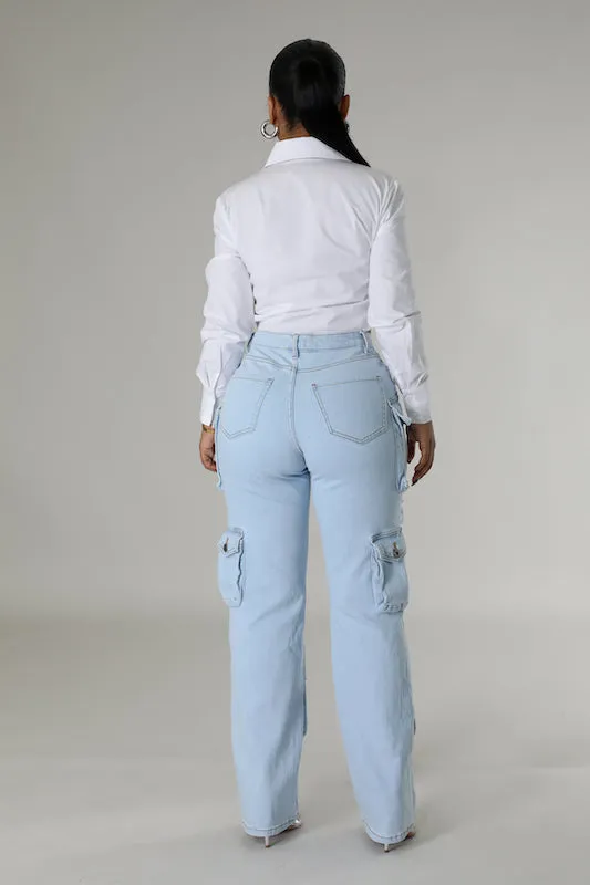 High Rise Cargo Pants with Extra Front Panel Pocket