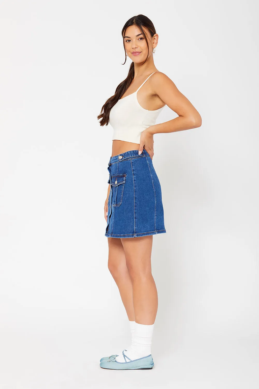 High-rise midi cargo skirt