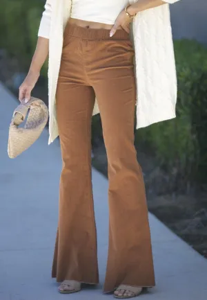 High Waist Flare Corduroys (Cognac) - Final Sale