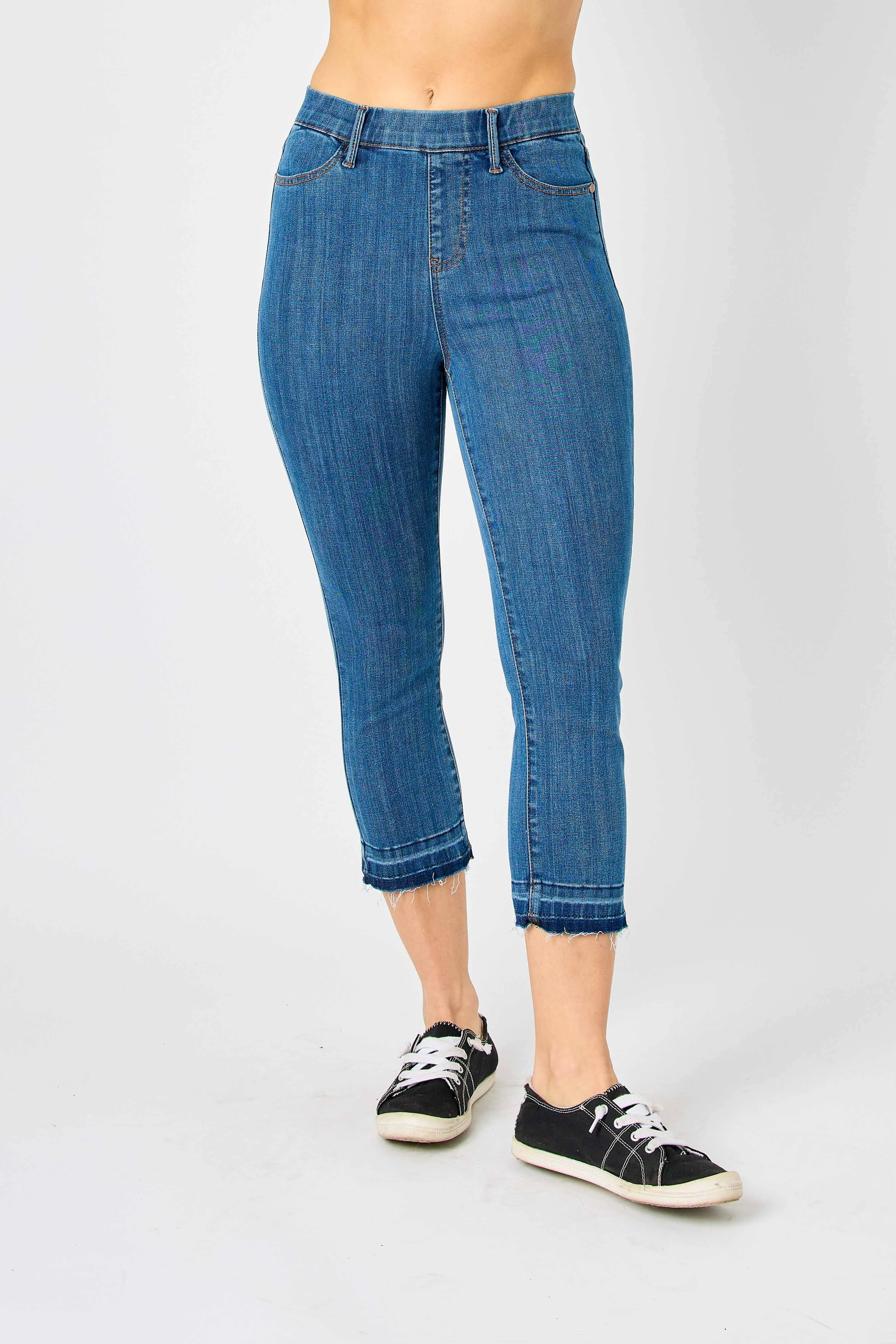 High Waist Pull on Capri Jeans