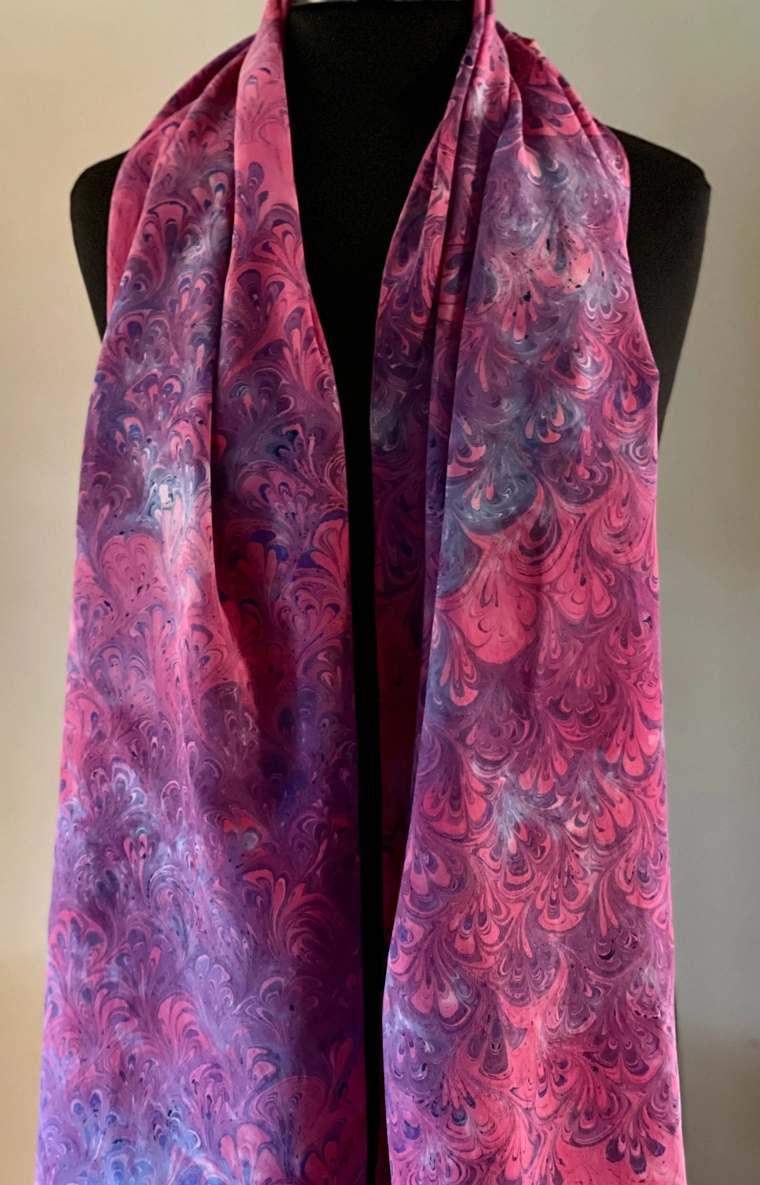 Hot Pink!  bouquet shawl. .  Crepe de chine 72x22” bold fun. This beautiful silk makes a unique dresser cover and scarf