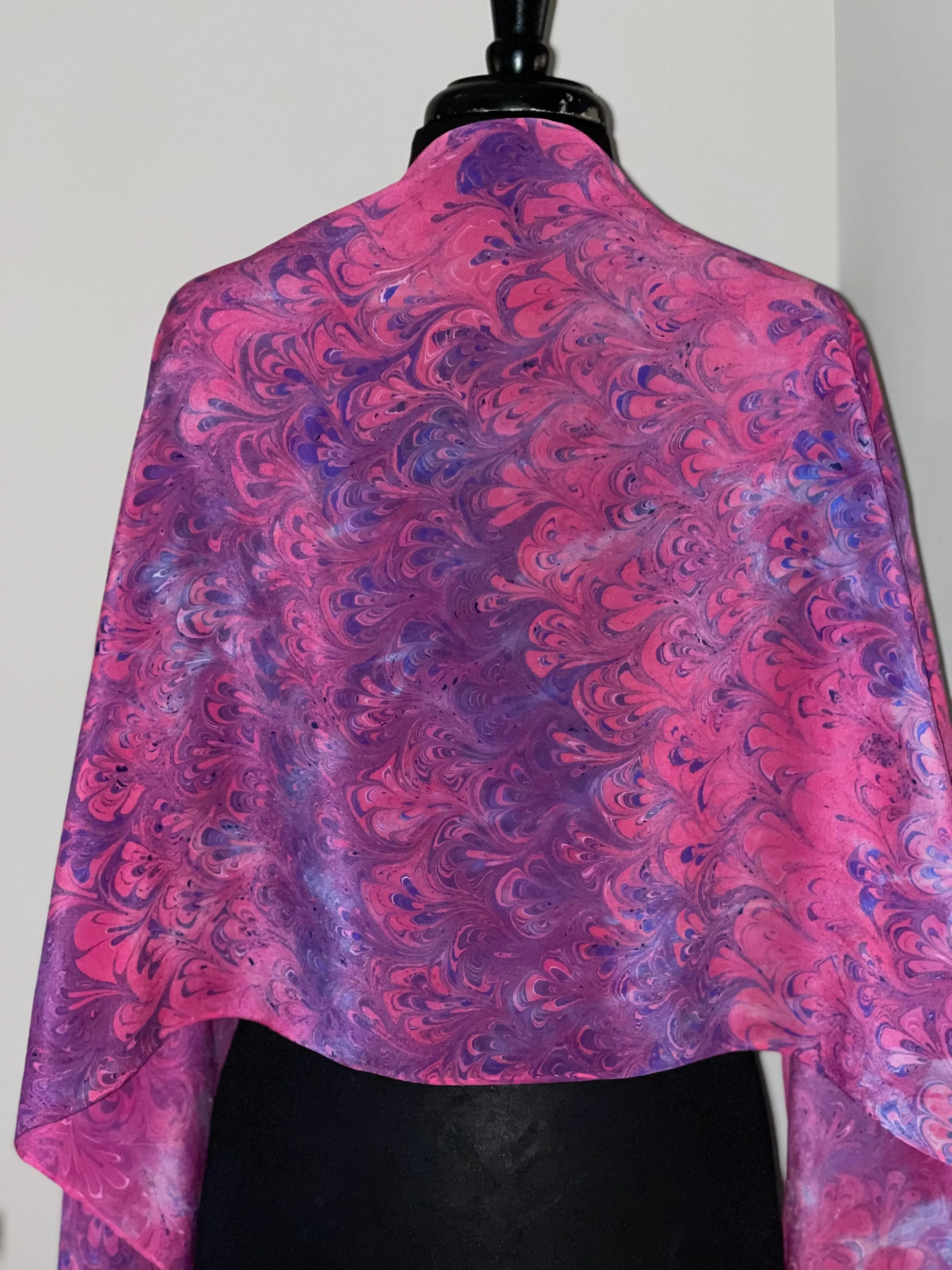 Hot Pink!  bouquet shawl. .  Crepe de chine 72x22” bold fun. This beautiful silk makes a unique dresser cover and scarf