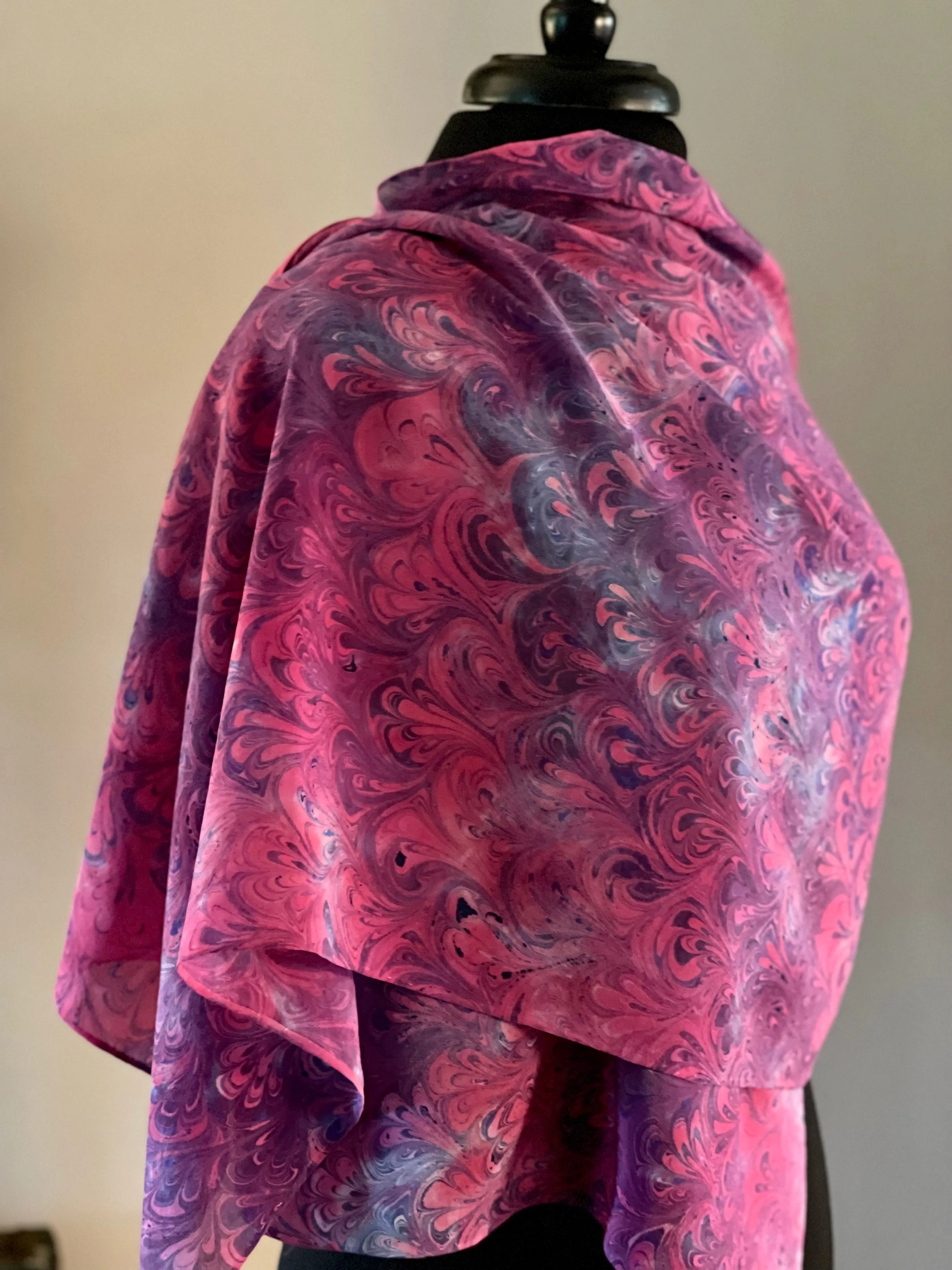 Hot Pink!  bouquet shawl. .  Crepe de chine 72x22” bold fun. This beautiful silk makes a unique dresser cover and scarf