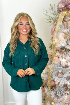 Hunter Green Textured Long Sleeve Shacket *Final Sale*
