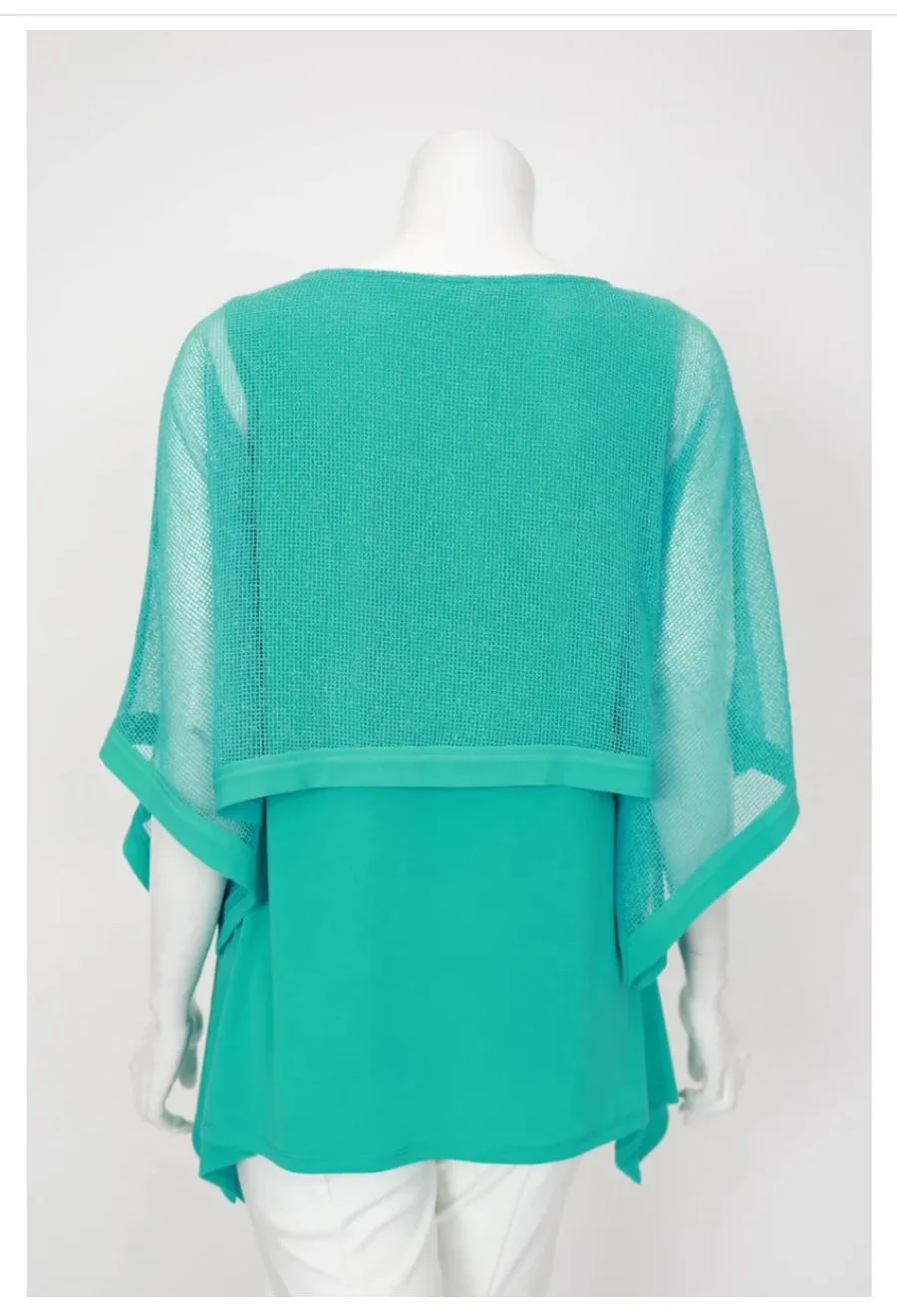 IC Collection 6879T 1PC Long Tunic 3/4 Inch Sleeves  Poncho Layered Top