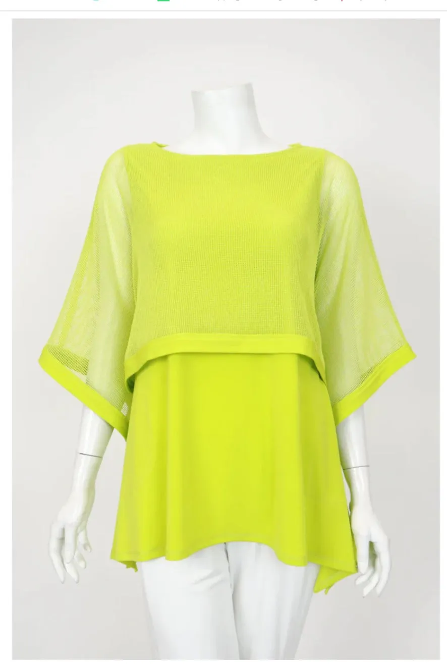 IC Collection 6879T 1PC Long Tunic 3/4 Inch Sleeves  Poncho Layered Top