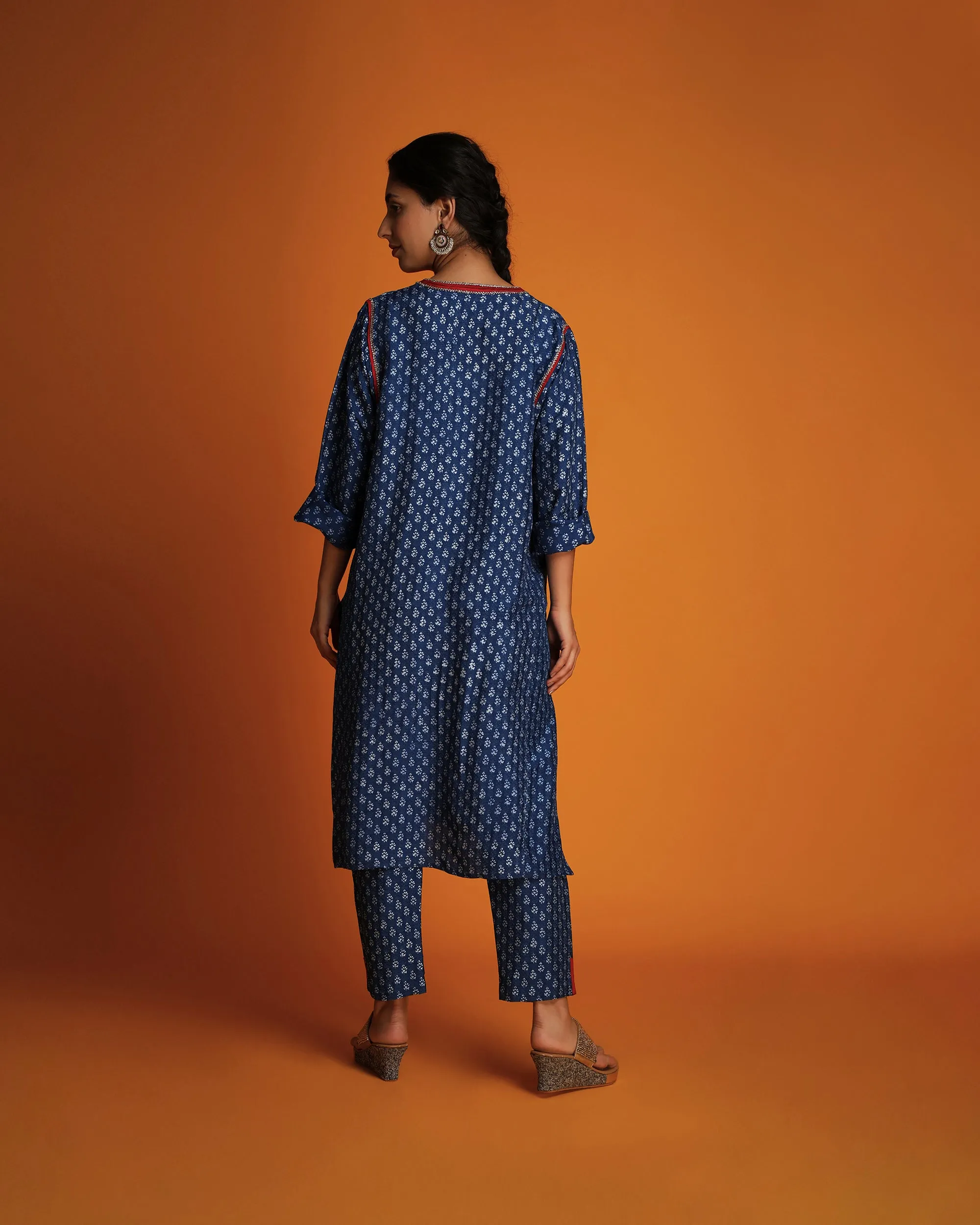 Indigo block printed tunic set