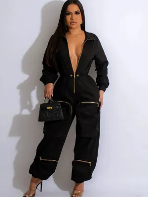 INS Cargo Jumpsuits Women Spring Clothing Solid Zipper Fly Big Pockets Long Rompers Playsuits One Pieces Pants Overalls Outfits