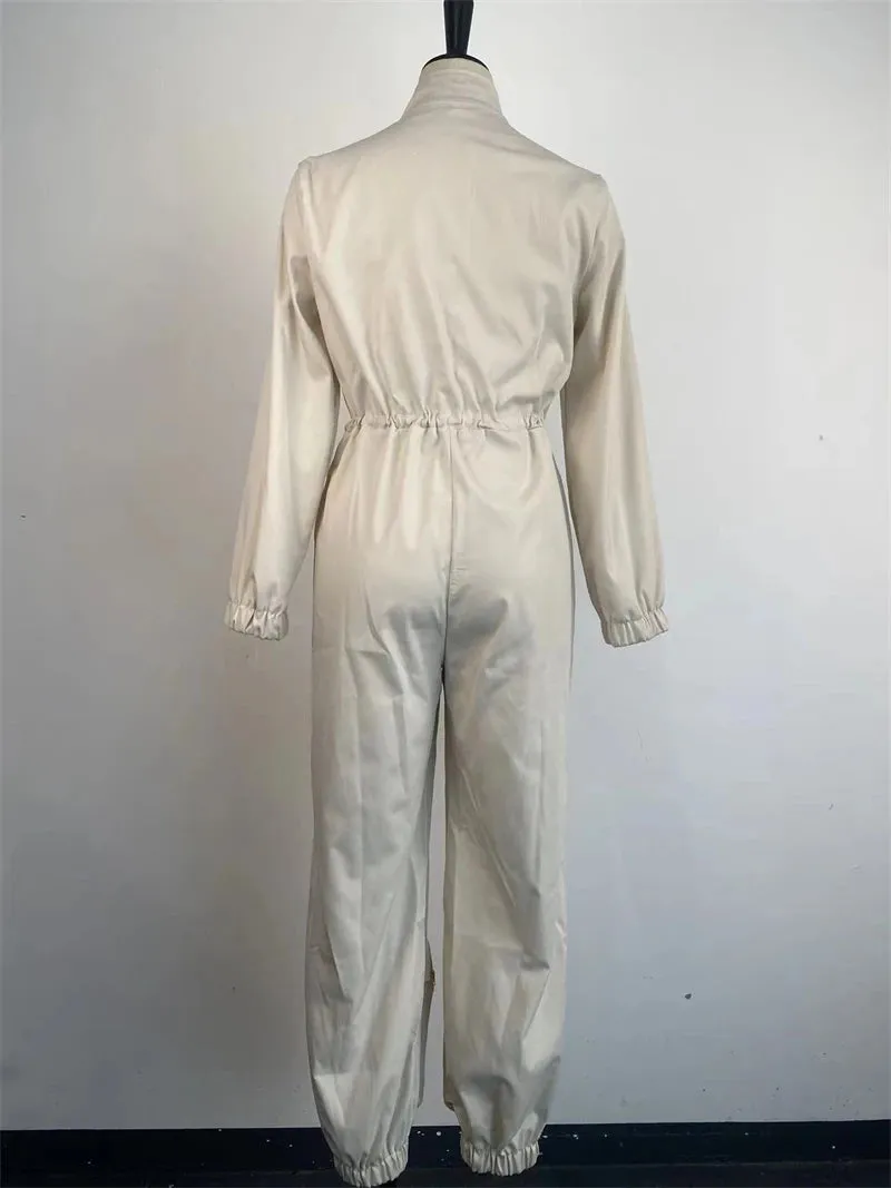 INS Cargo Jumpsuits Women Spring Clothing Solid Zipper Fly Big Pockets Long Rompers Playsuits One Pieces Pants Overalls Outfits