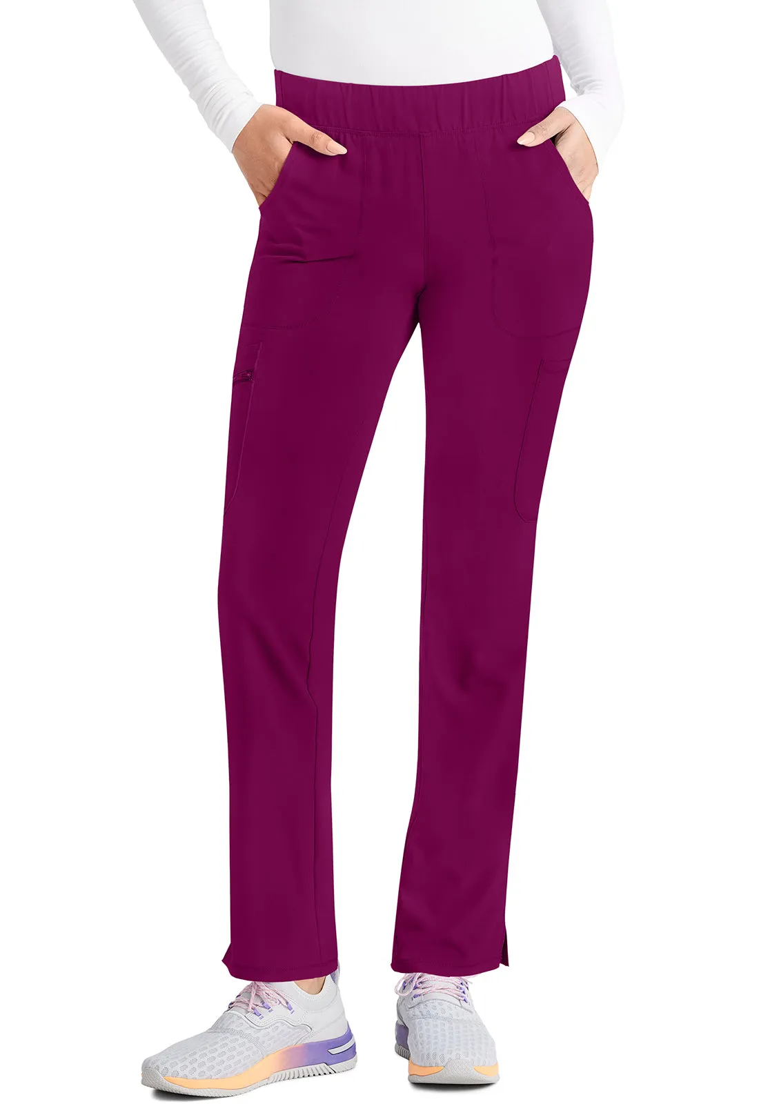 Inspira Flex IP121A Mid Rise Pull-On Straight Leg Cargo Pants Wine
