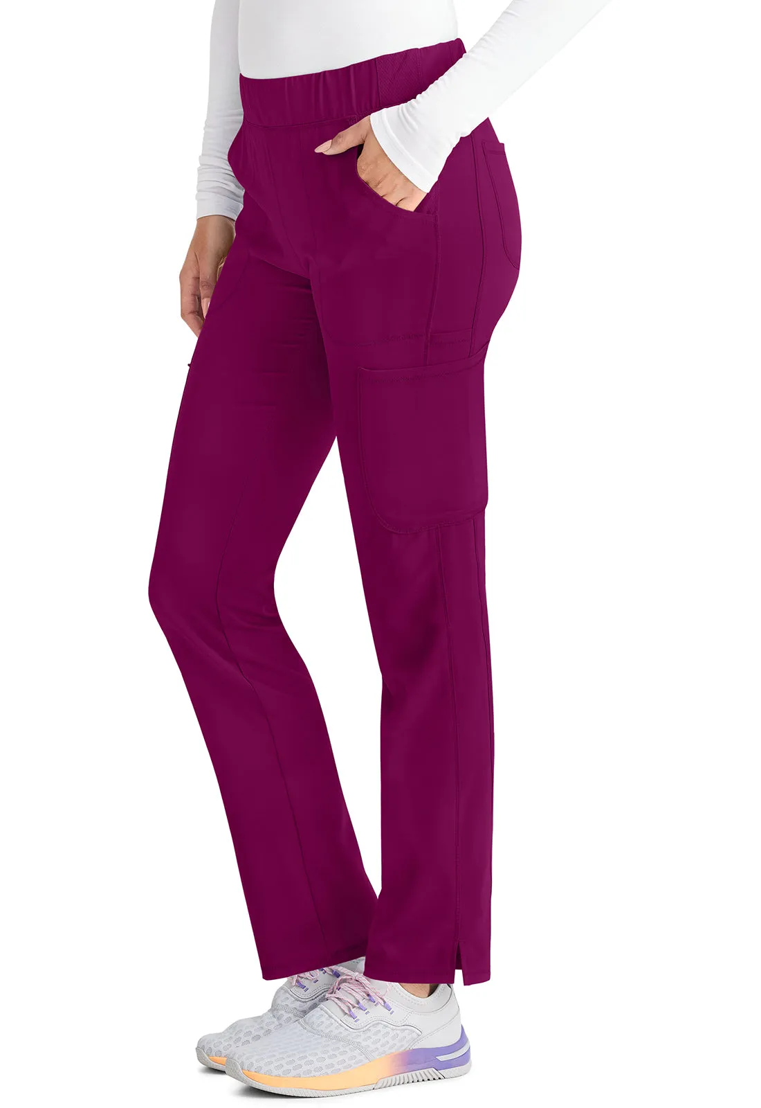 Inspira Flex IP121A Mid Rise Pull-On Straight Leg Cargo Pants Wine