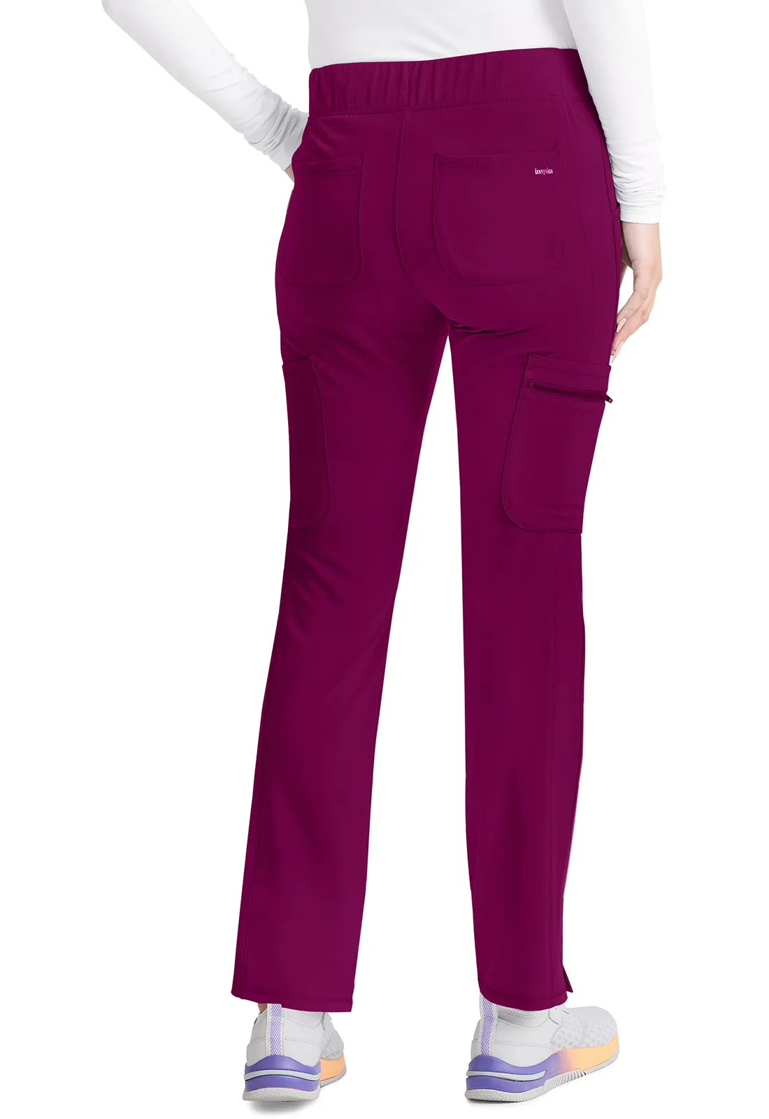 Inspira Flex IP121A Mid Rise Pull-On Straight Leg Cargo Pants Wine