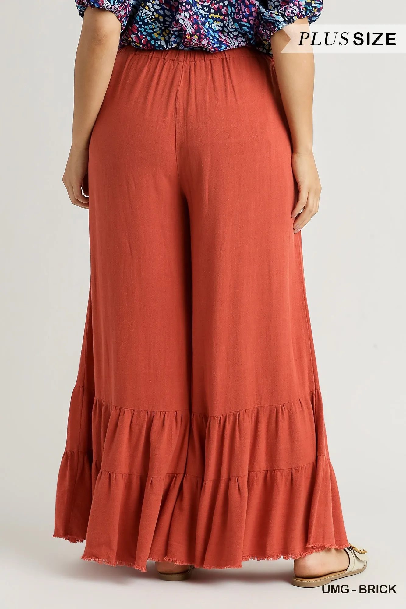 Isabella Wide Ruffle Leg Pants In Brick