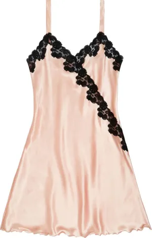 ITALIAN SILK SLIP WITH LACE - PEACH with BLACK LACE - WRAP OVER DESIGN