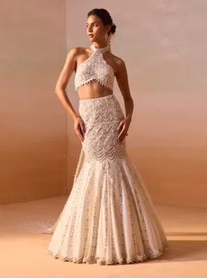 Ivory fishtailed skirt and halter blouse