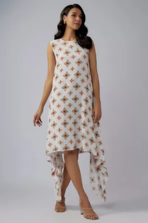 Ivory Printed Crepe Side Tail Tunic