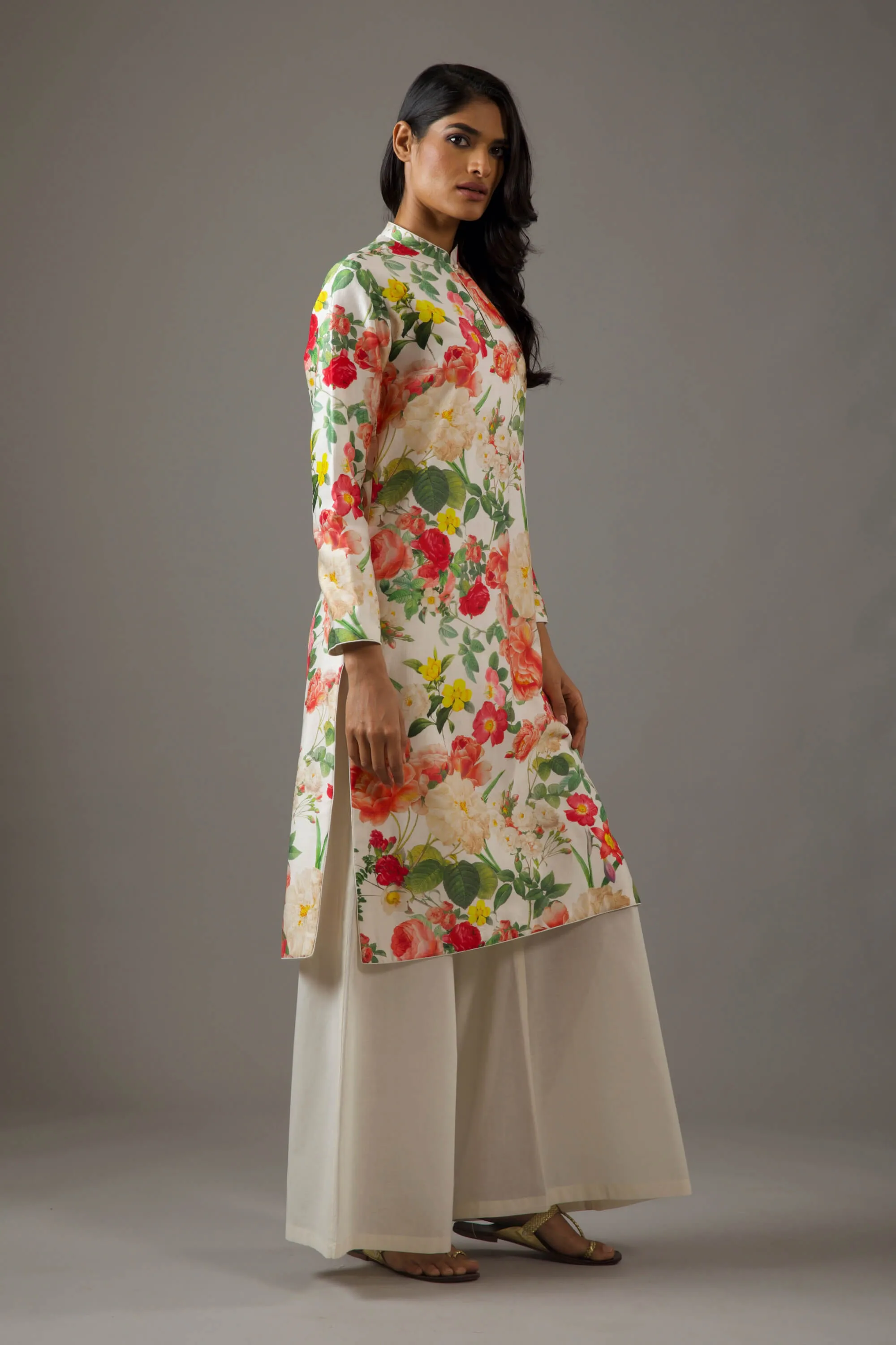 Ivory printed tunic and palazzo