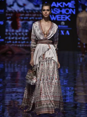 Ivory Printed Tunic With Lehenga