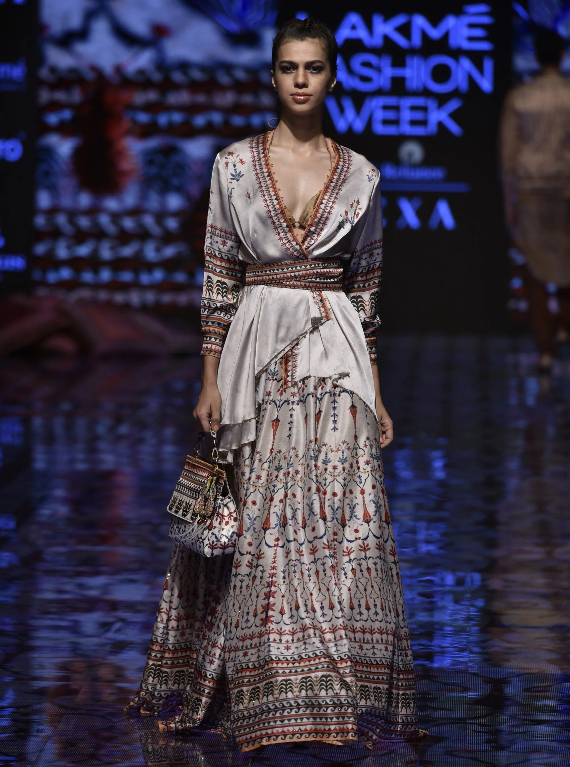 Ivory Printed Tunic With Lehenga