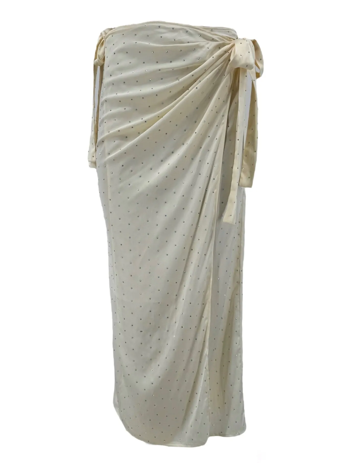 Ivory Satin Wrap Skirt with Crystals