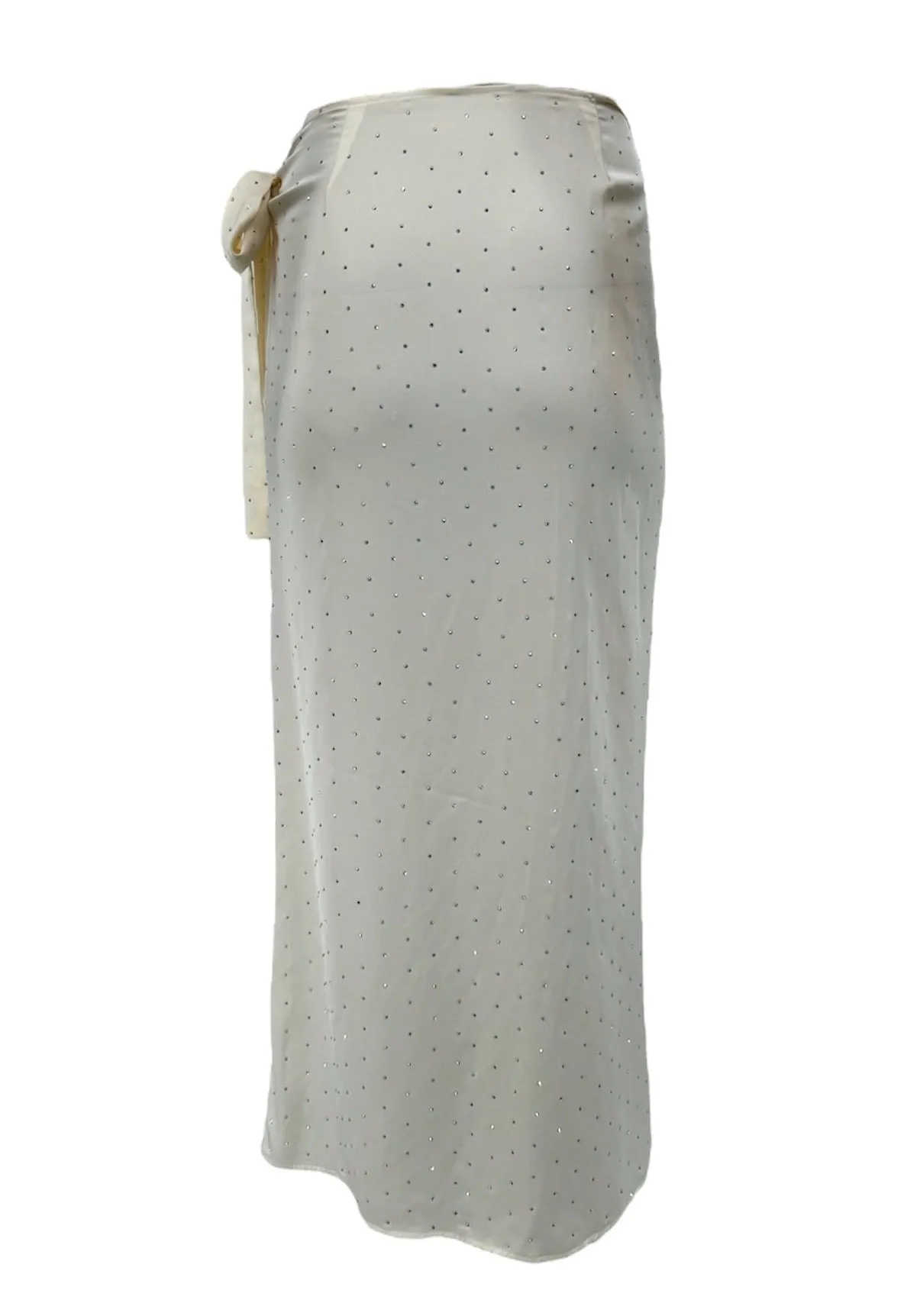 Ivory Satin Wrap Skirt with Crystals