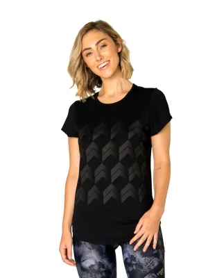 JEAN CHEVRON-REPEAT SCOOPED TEE - BLACK