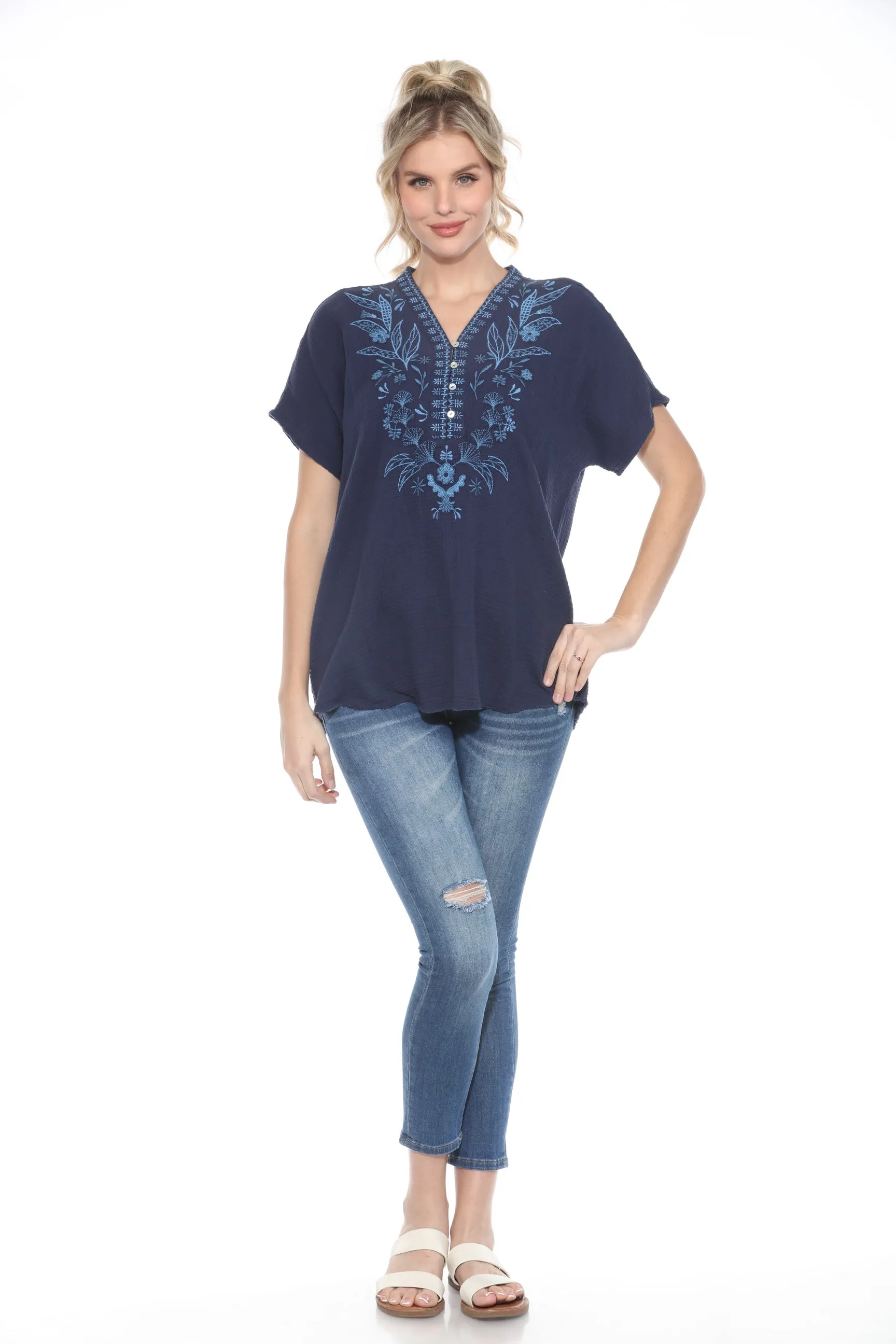 Johnny Was Calme Gauze Embroidered Poncho Top O21070 *