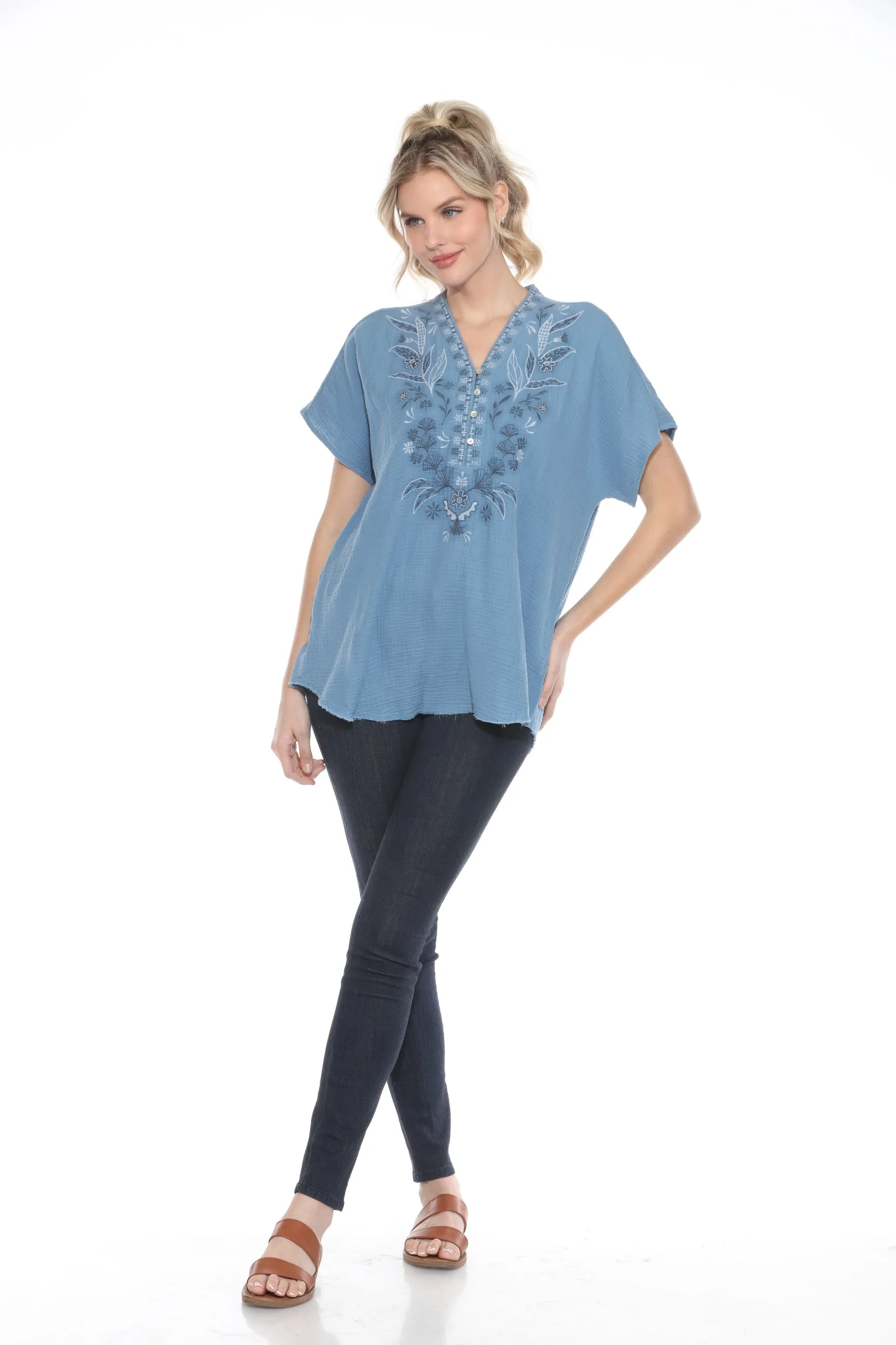 Johnny Was Calme Gauze Embroidered Poncho Top O21070 *