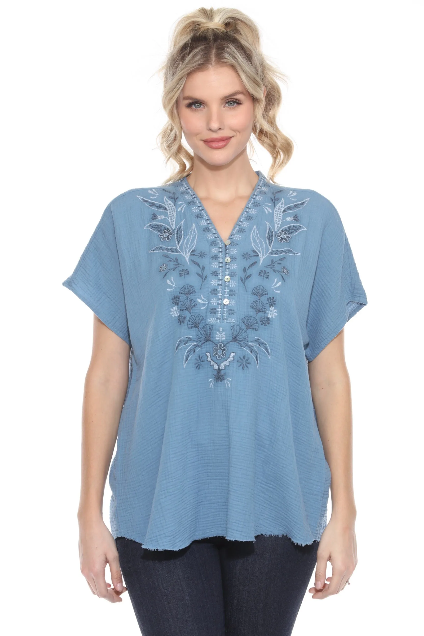 Johnny Was Calme Gauze Embroidered Poncho Top O21070 *