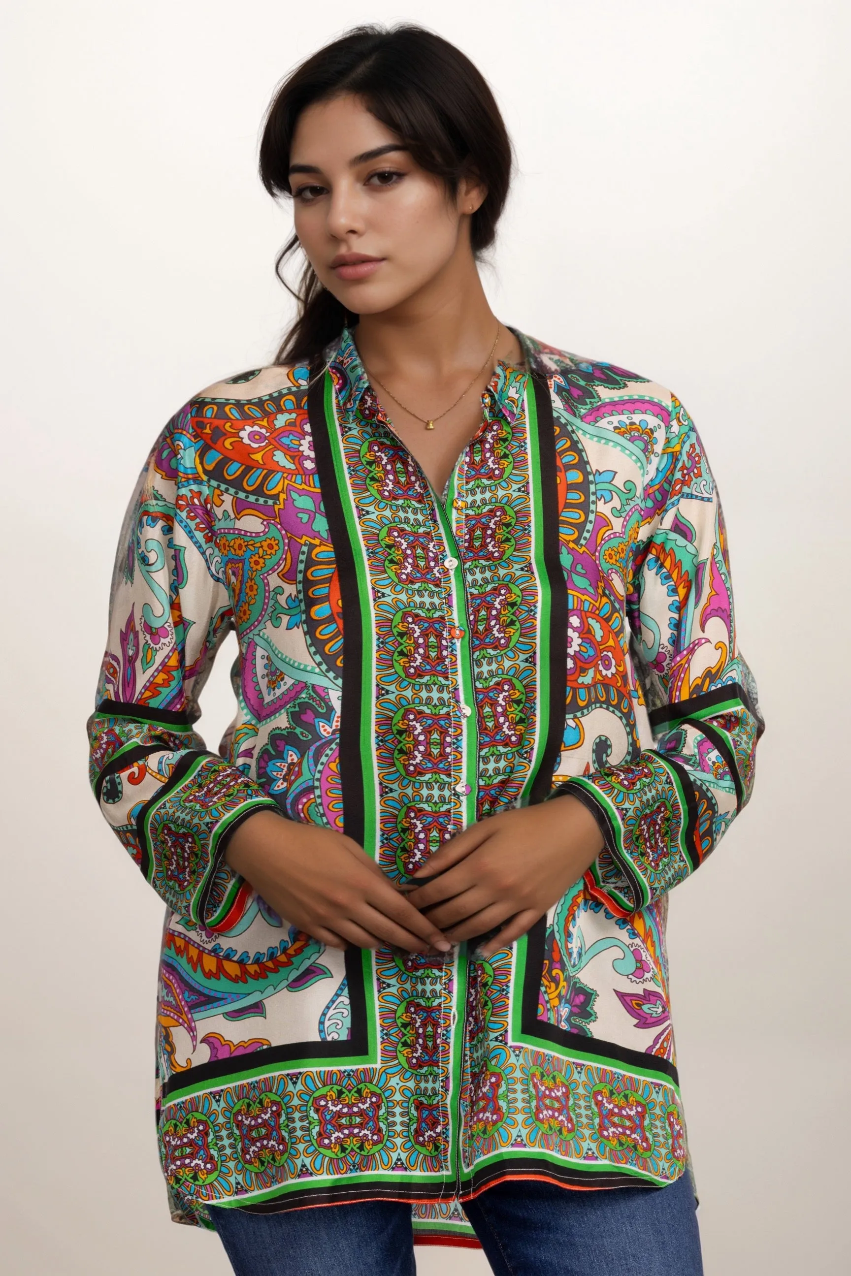 Johnny Was Delia Silk Tunic Top R25624 Plus Size