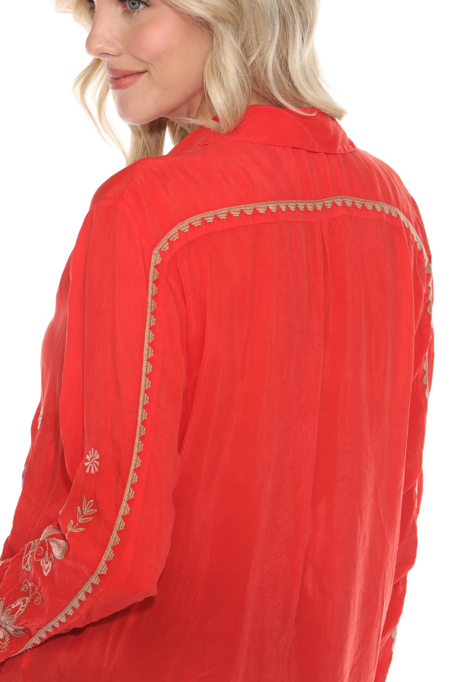Johnny Was Red Tokyo Blossom Embroidered Blouse C11224