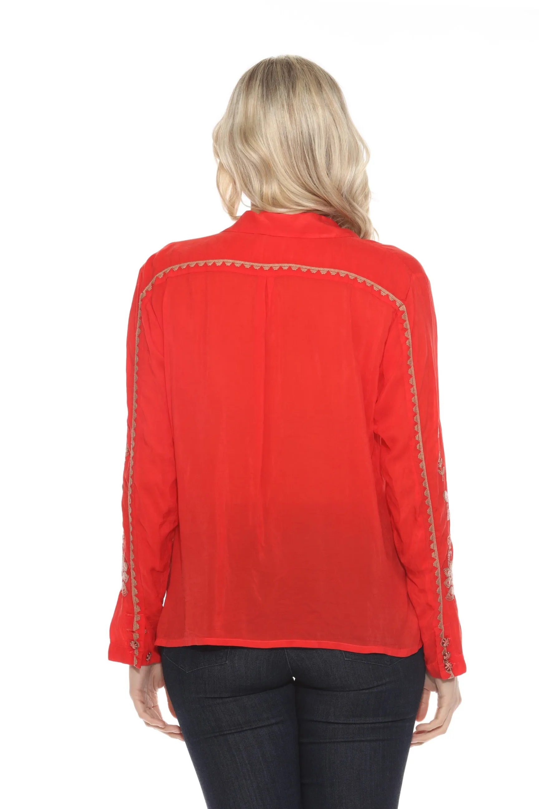 Johnny Was Red Tokyo Blossom Embroidered Blouse C11224