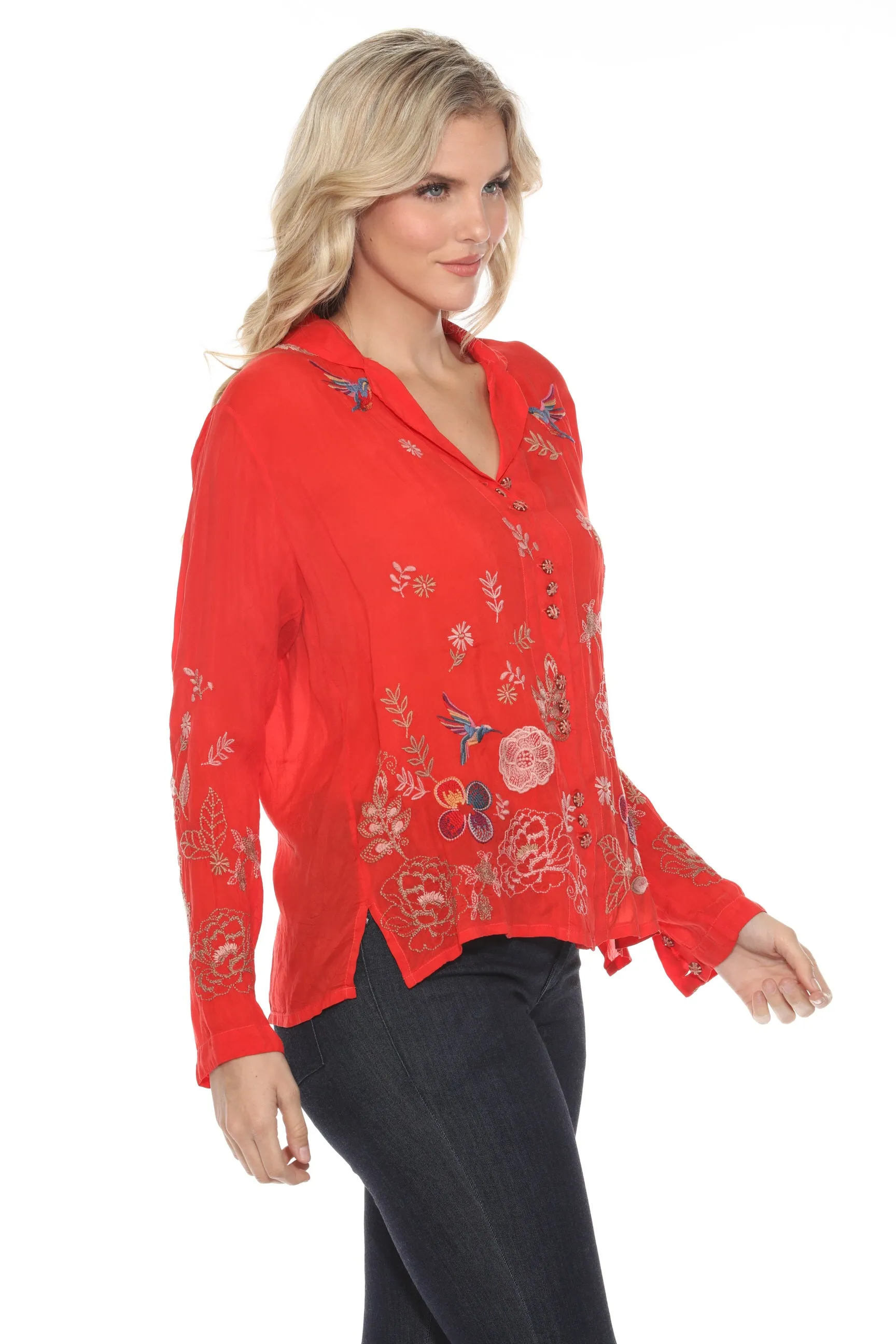 Johnny Was Red Tokyo Blossom Embroidered Blouse C11224