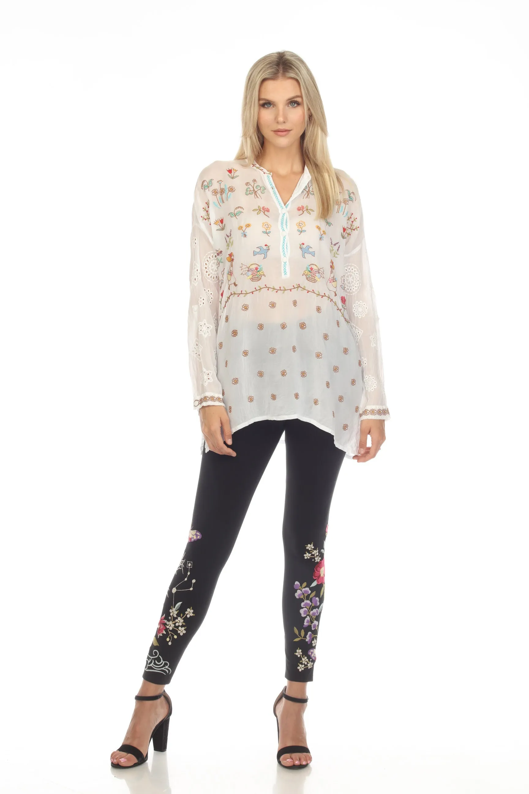 Johnny Was Sami Eyelet Embroidered Tunic Top Boho Chic C25723