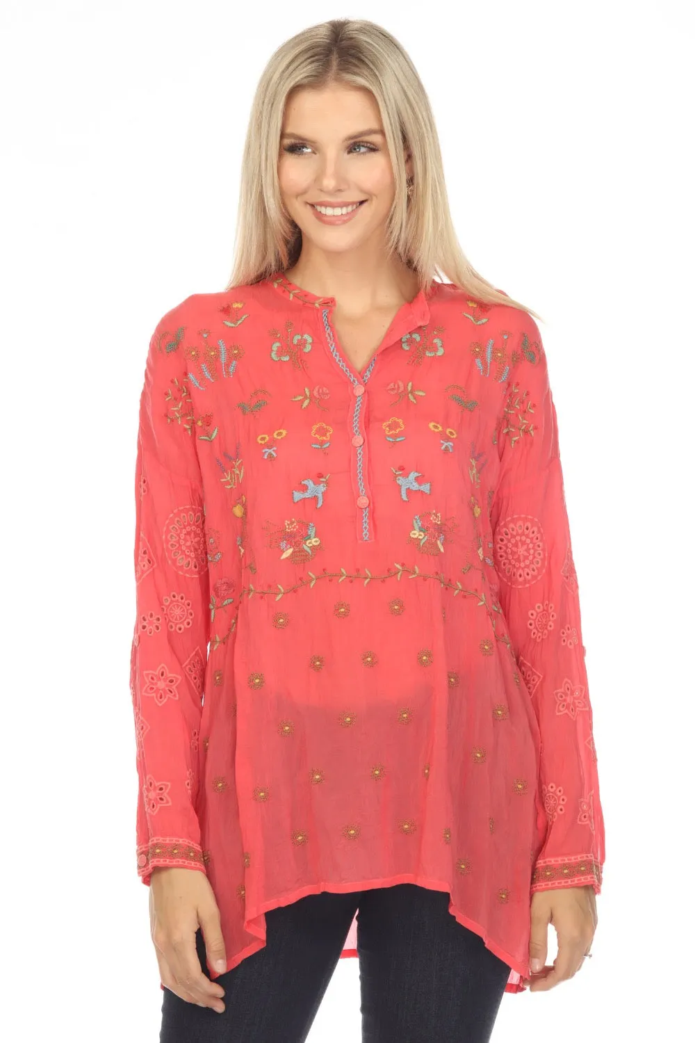Johnny Was Sami Eyelet Embroidered Tunic Top Boho Chic C25723