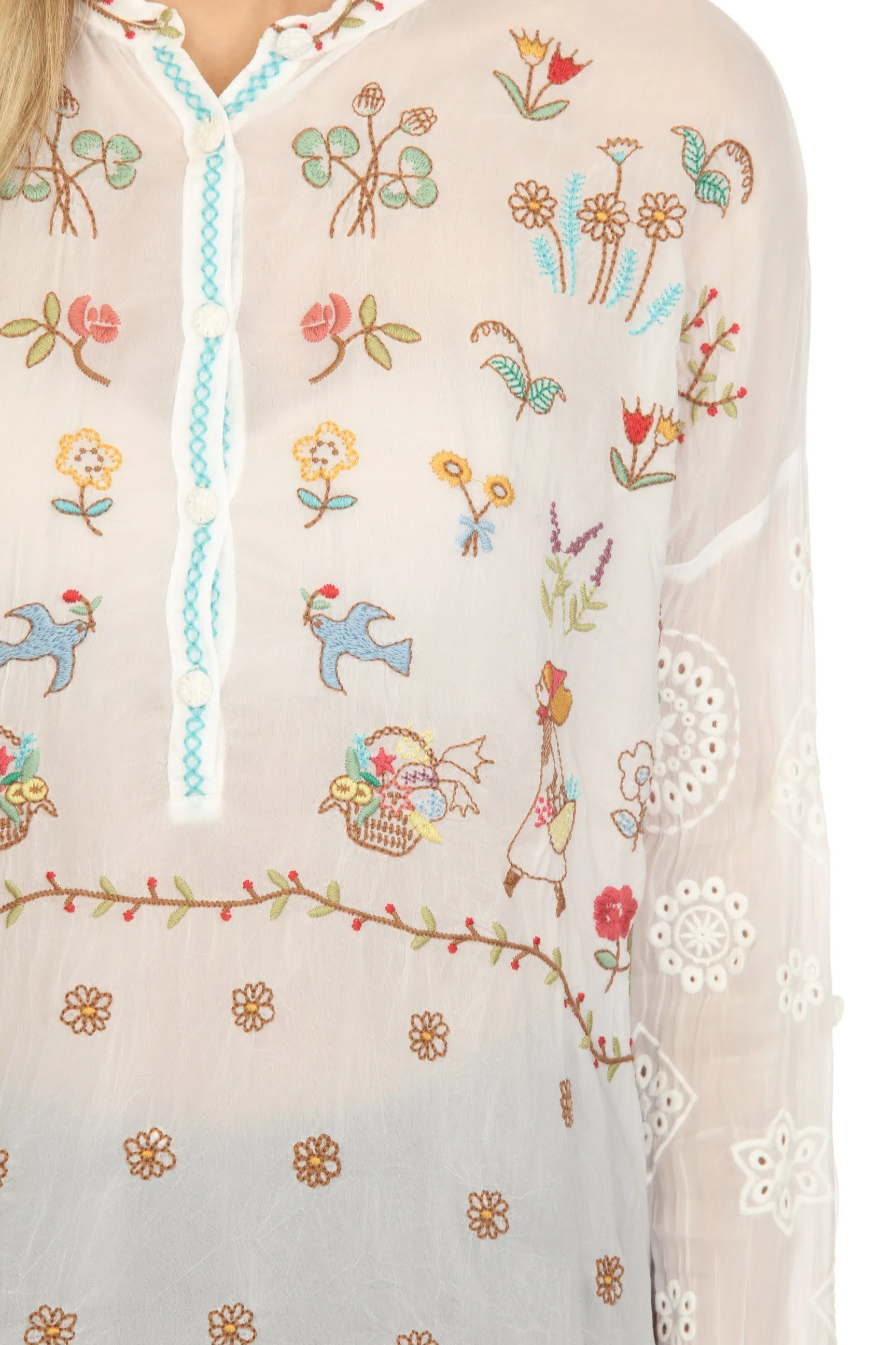 Johnny Was Sami Eyelet Embroidered Tunic Top Boho Chic C25723