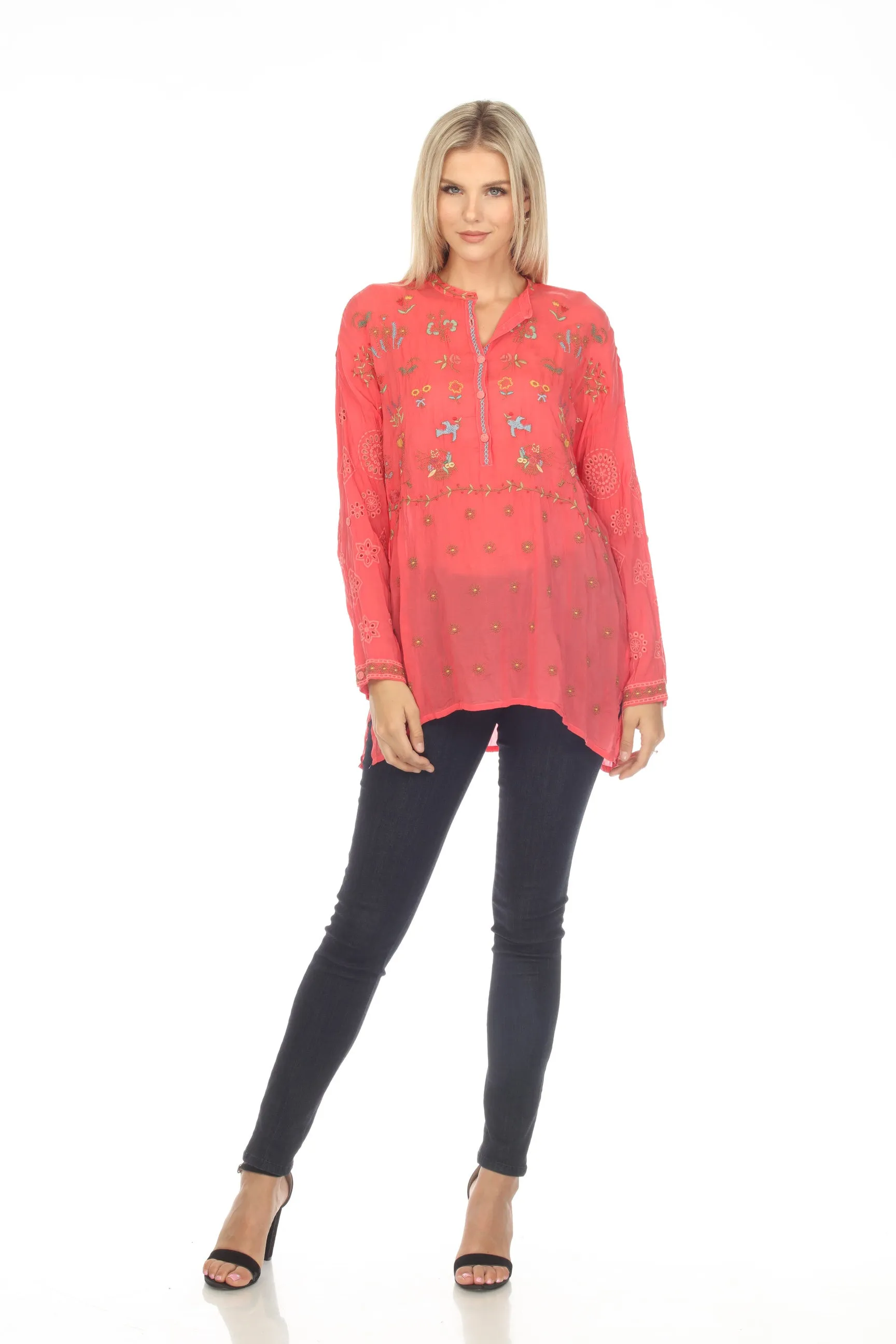 Johnny Was Sami Eyelet Embroidered Tunic Top Boho Chic C25723