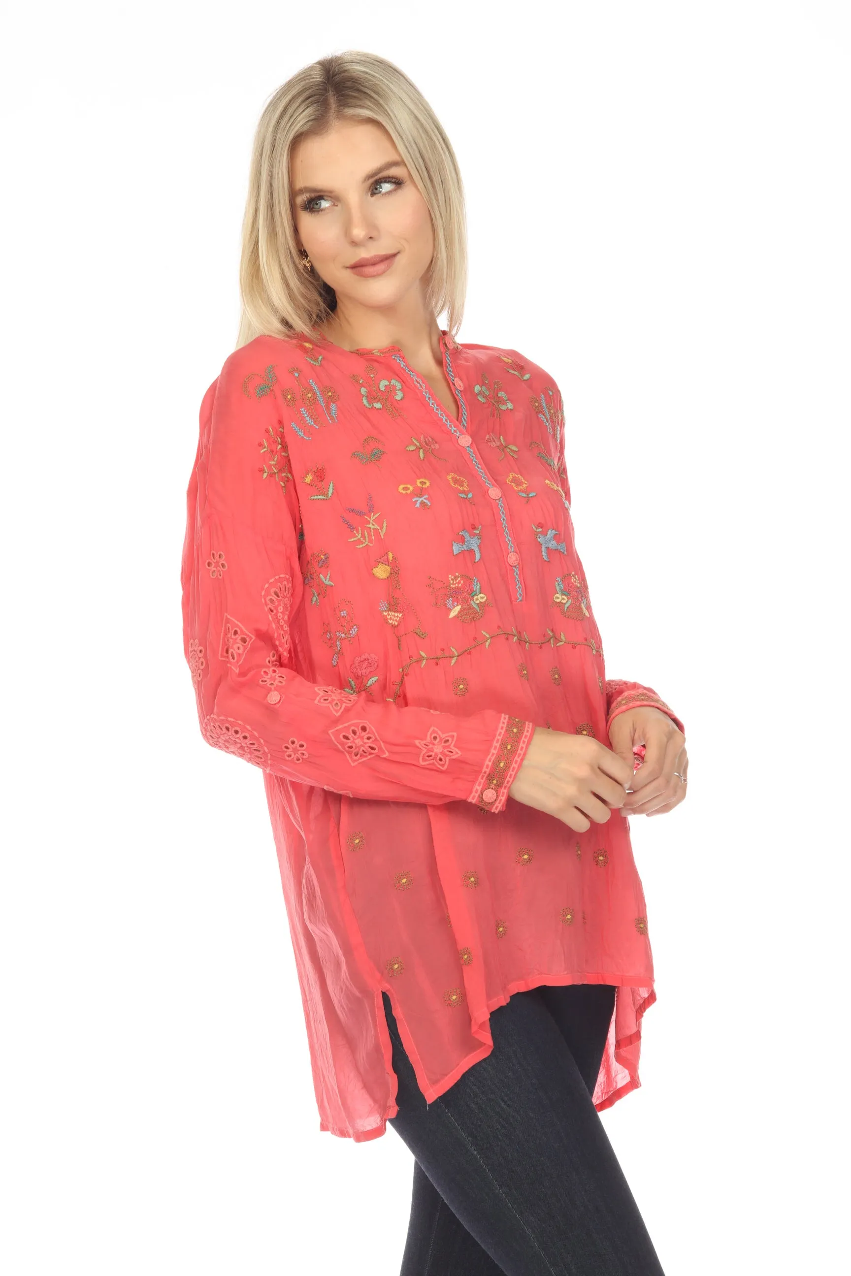 Johnny Was Sami Eyelet Embroidered Tunic Top Boho Chic C25723
