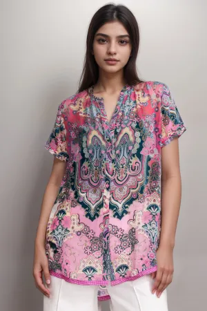 Johnny Was Zoli Tape Hem Burnout Tunic Top C21524A6