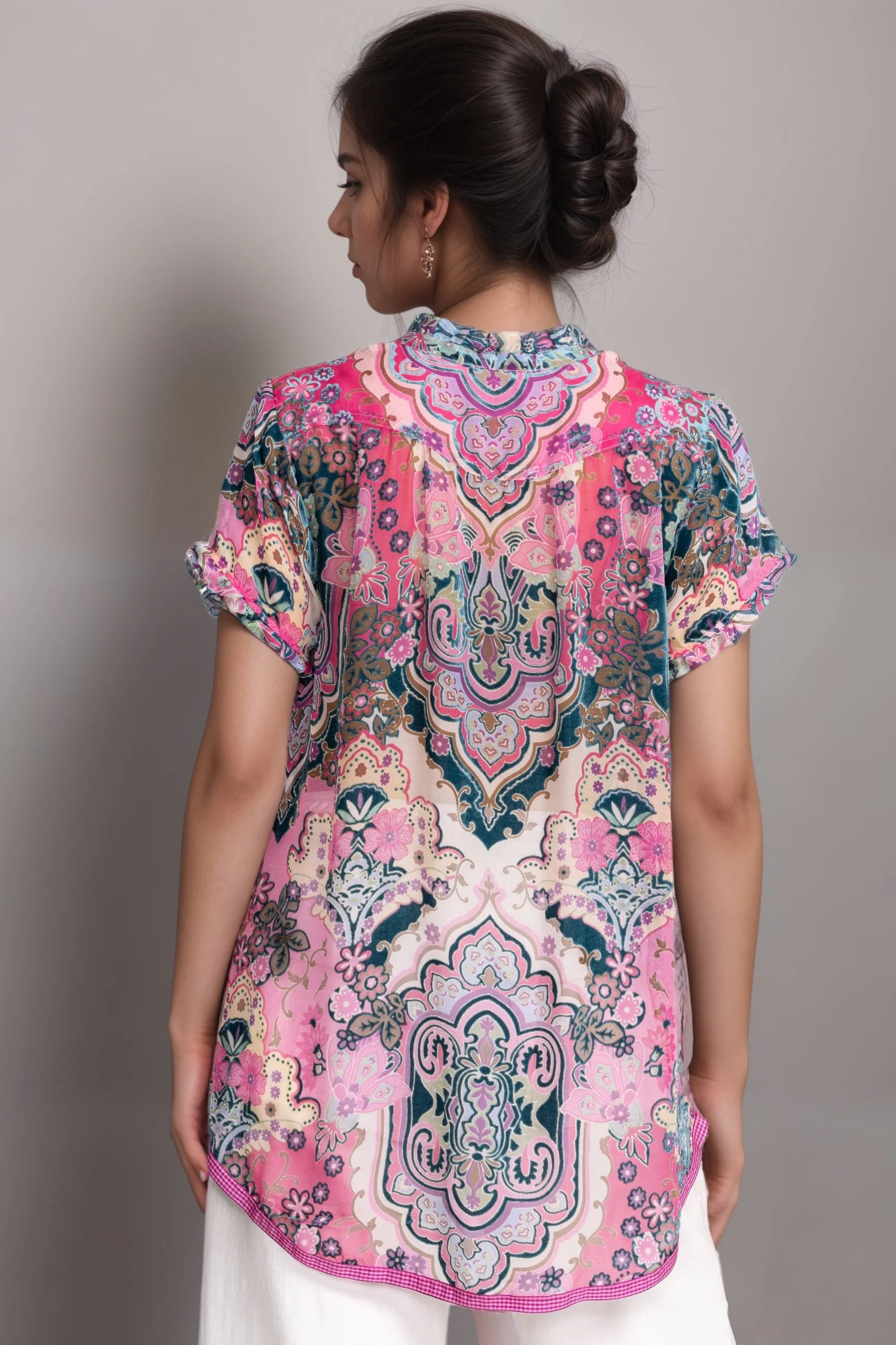 Johnny Was Zoli Tape Hem Burnout Tunic Top C21524A6