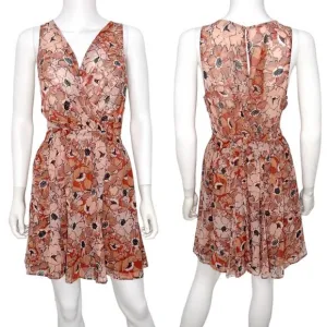 Joie Floral Faux Wrap Surplice Georgette Silk Sleeveless Short Mini Dress Blush